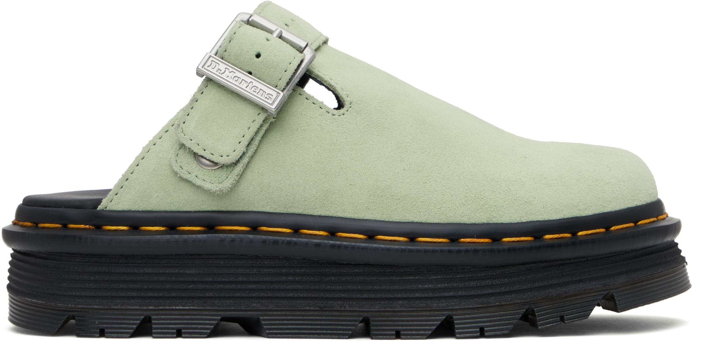 DR. MARTENS' Green Zebzag Suede Slingback Platform Slip-on Loafers In Sage Green Product Image