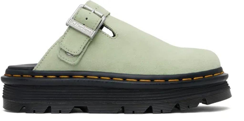 DR. MARTENS' Green Zebzag Suede Slingback Platform Slip-on Loafers In Sage Green Product Image