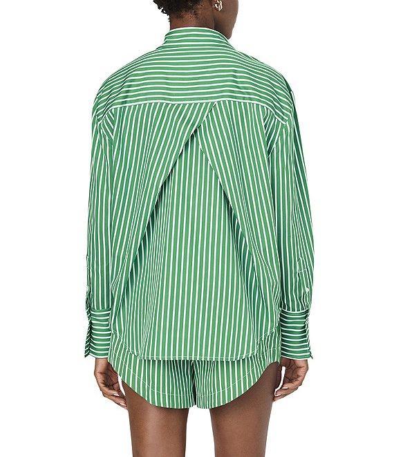 French Connection Alexis Stripe Poplin Angled Yoke Long Sleeve Oversized Shirt Product Image
