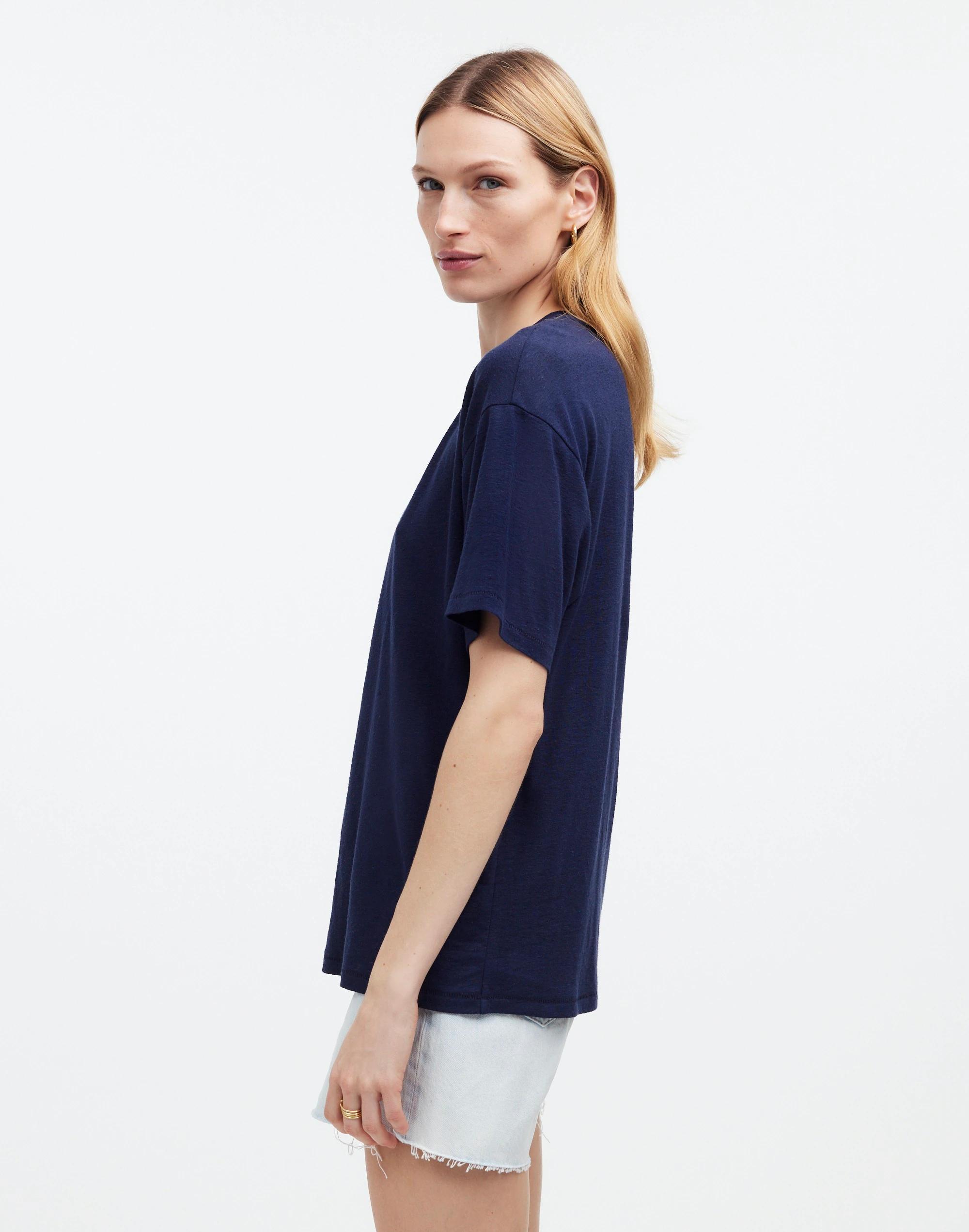 Linen-Blend Crewneck Oversized Tee Product Image