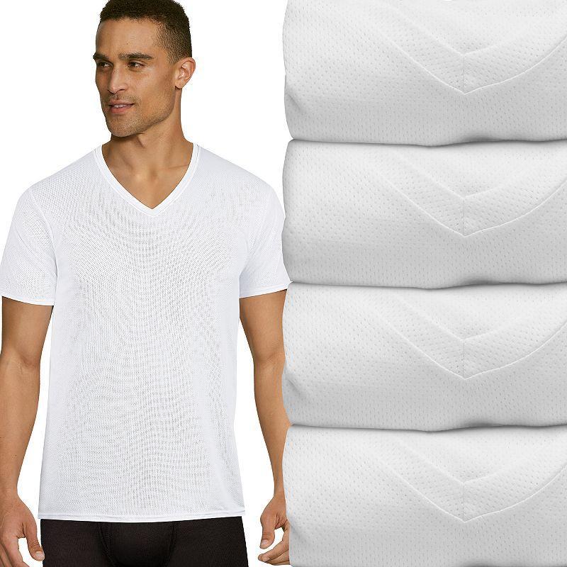 Men's Hanes Ultimate® 4-Pack X-Temp™ Mesh V-Neck Tees, Size: Small, White Product Image