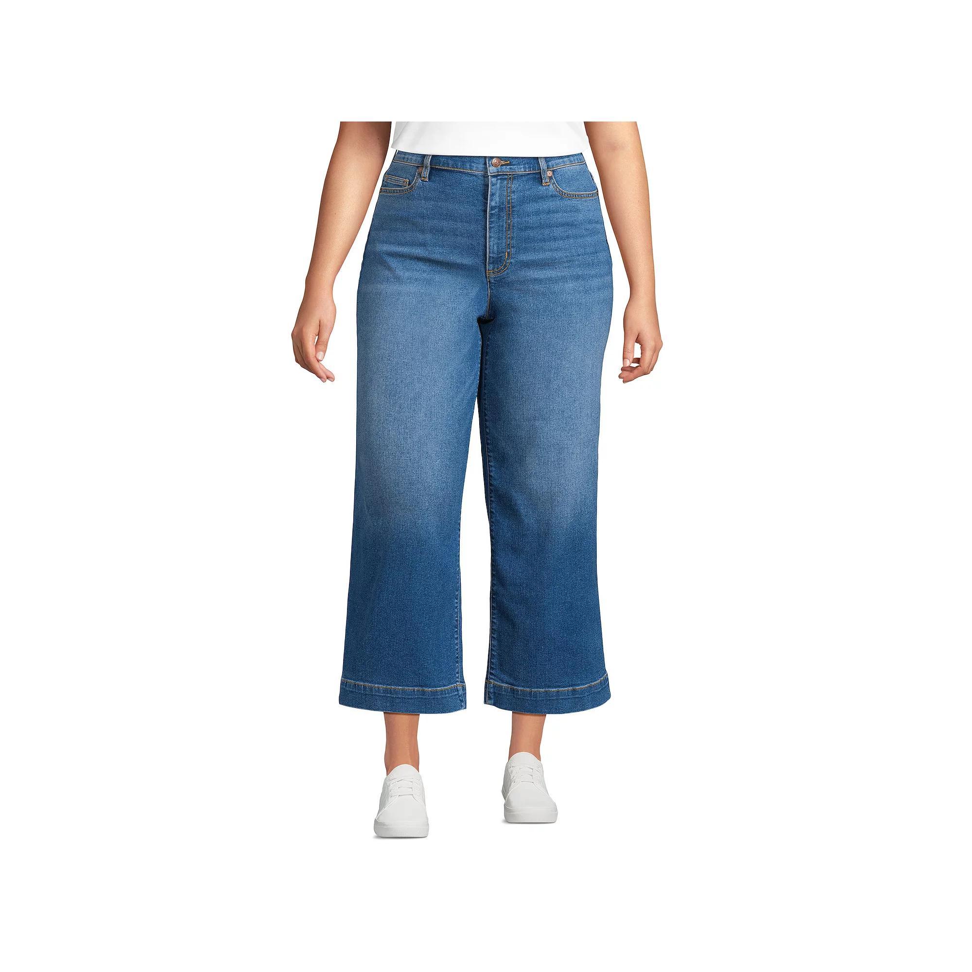 Plus Size Lands' End High-Rise Wide Leg Crop Jeans, Women's, Size: 18 W, Blue Tide Blue Product Image
