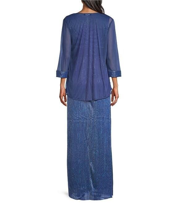 R & M Richards 3/4 Sleeve Surplice V-Neck Matte Jersey Chiffon 2-Piece Jacket Dress Product Image