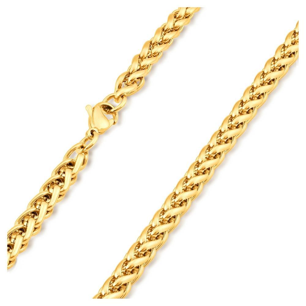 Mens Gold Plated Stainless Steel Spiga Chain Necklace (6mm) 24) Product Image