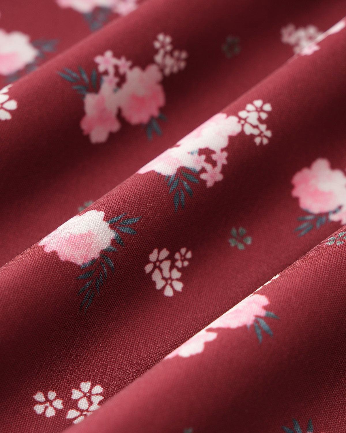 Wine Red Floral Square Neck Puffed Sleeve Midi Dress Product Image