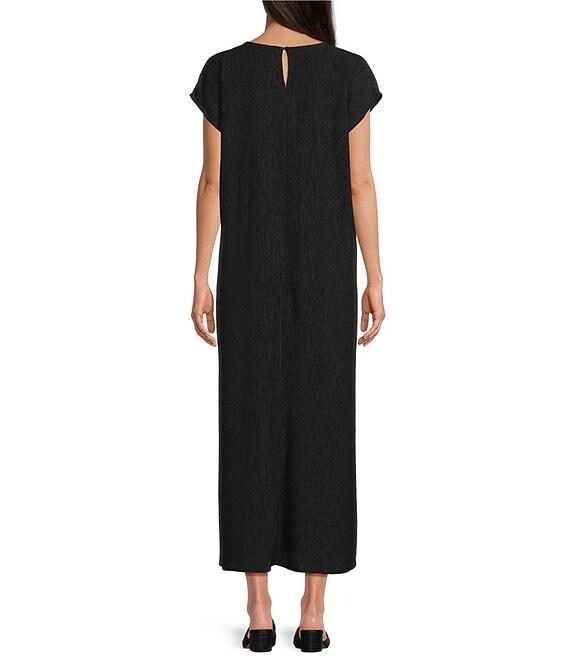 Eileen Fisher Crinkle Plisse Round Neck Cap Sleeve Midi Dress Product Image