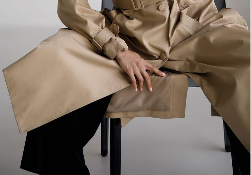 Turtleneck Plain Long Trench Coat Product Image