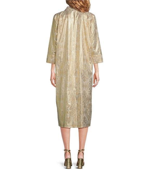 Jude Connally Kallan Cotton Voile Gold Foil Medallion Print Point Collar Shift Midi Dress Product Image