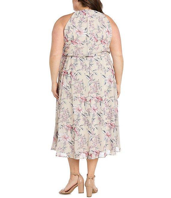 R & M Richards Plus Size Floral Print Blouson Midi Dress Product Image