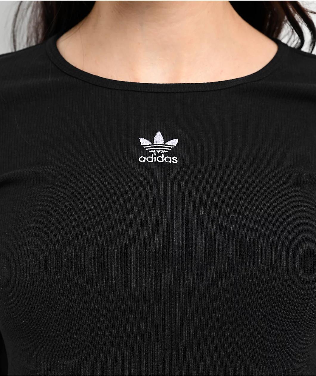 adidas Essentials Black Long Sleeve Crop T-Shirt Product Image