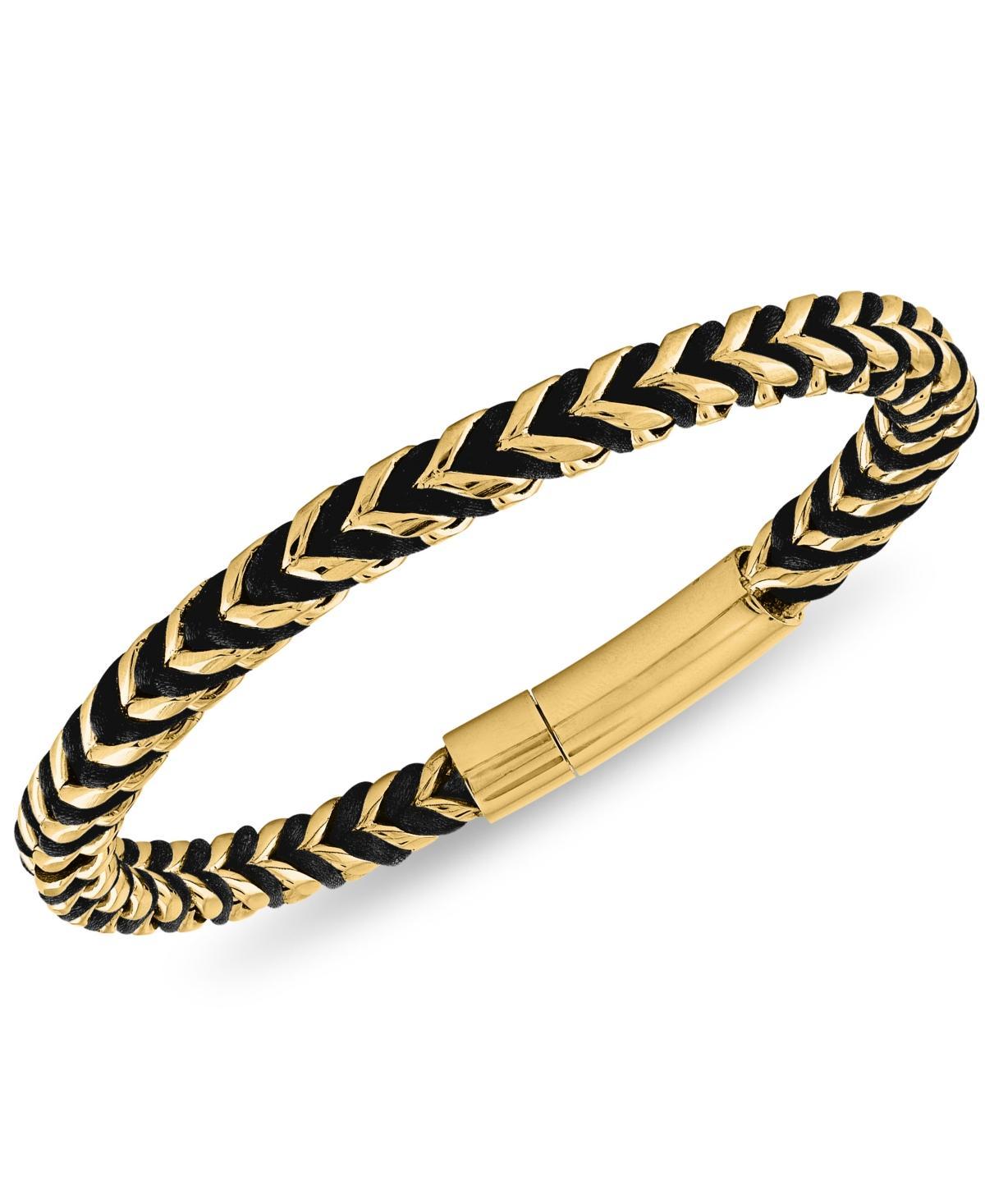 Esquire Mens Jewelry Nylon Cord Statement Bracelet in Gold Ion-Plated Stainless Steel or Stainless Steel, Created for Macys - Black Product Image