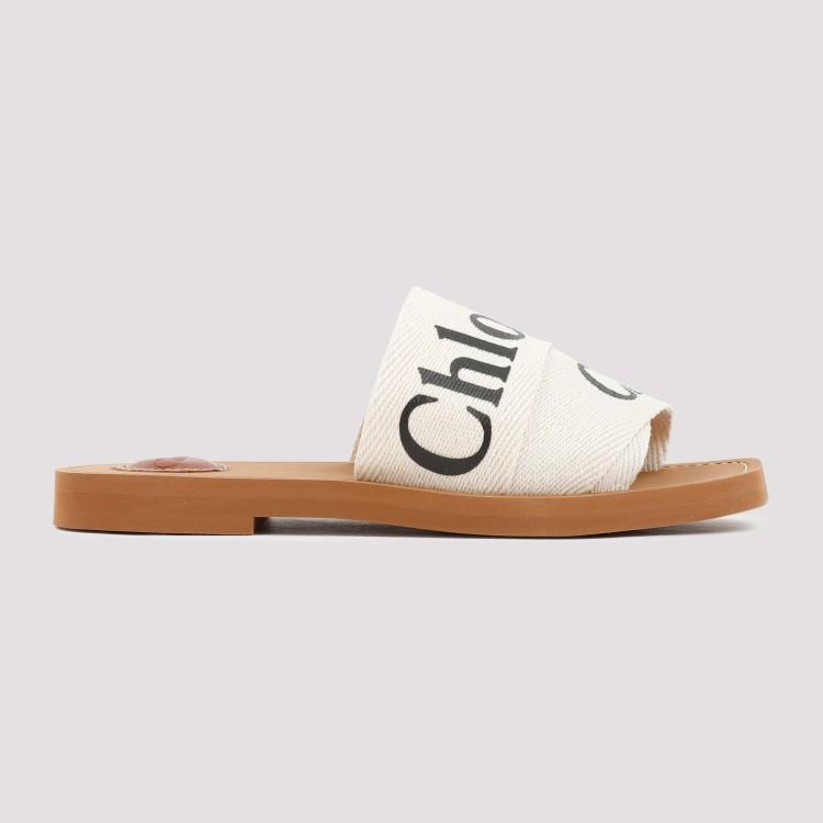 CHLOÉ Woody Linen Flat Sandals In White Product Image