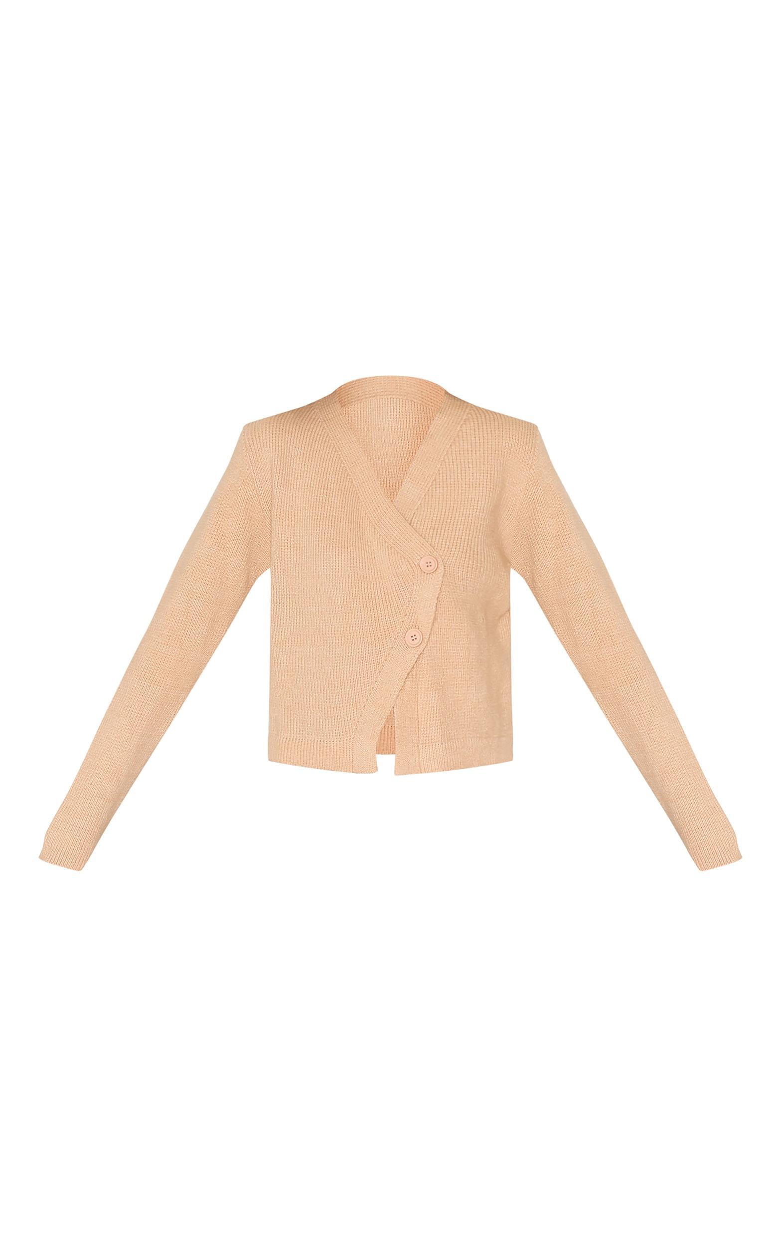Oatmeal Knit Asymmetric Button Up Cardigan Product Image