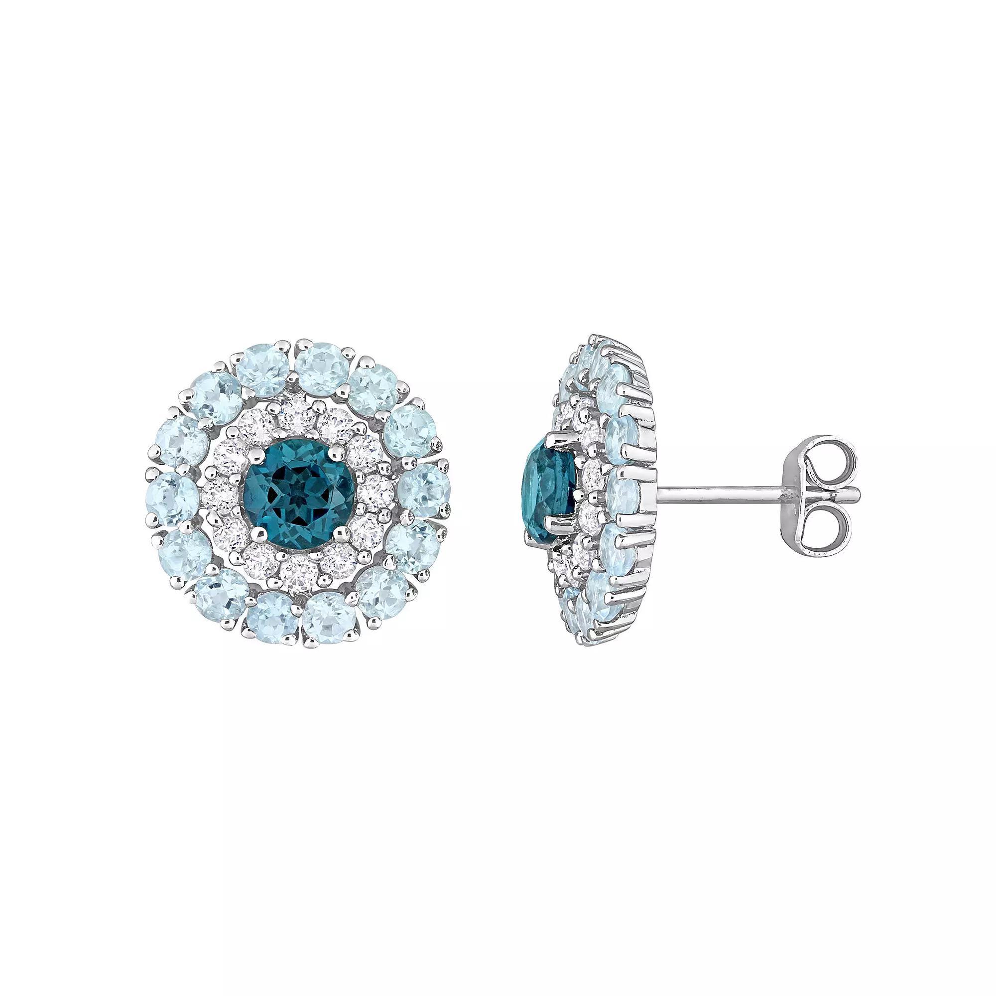 Stella Grace Sterling Silver Blue Topaz & White Topaz Double Halo Stud Earrings, Women's Product Image