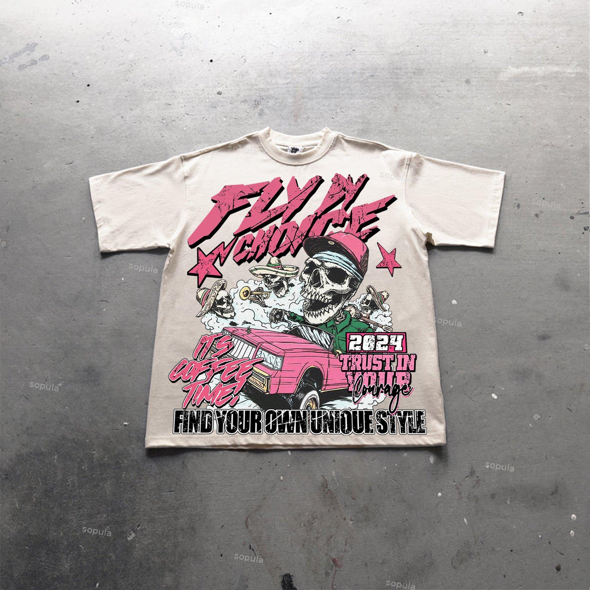 Sopula Fly By Choice Skull Racing Graphic Print Cotton T-Shirt Product Image