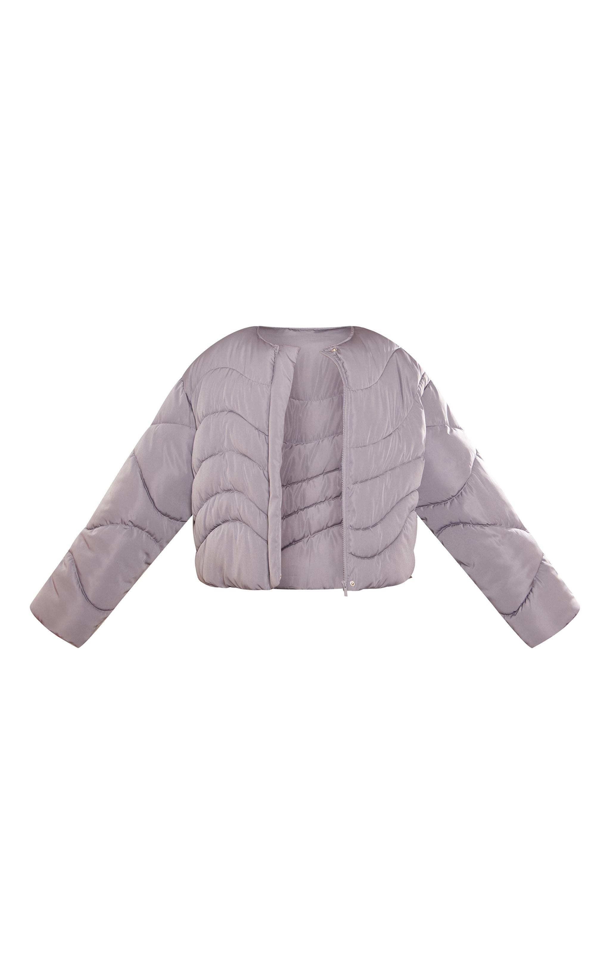 Plus Charcoal Grey Cropped Round Neck Puffer Jacket Product Image