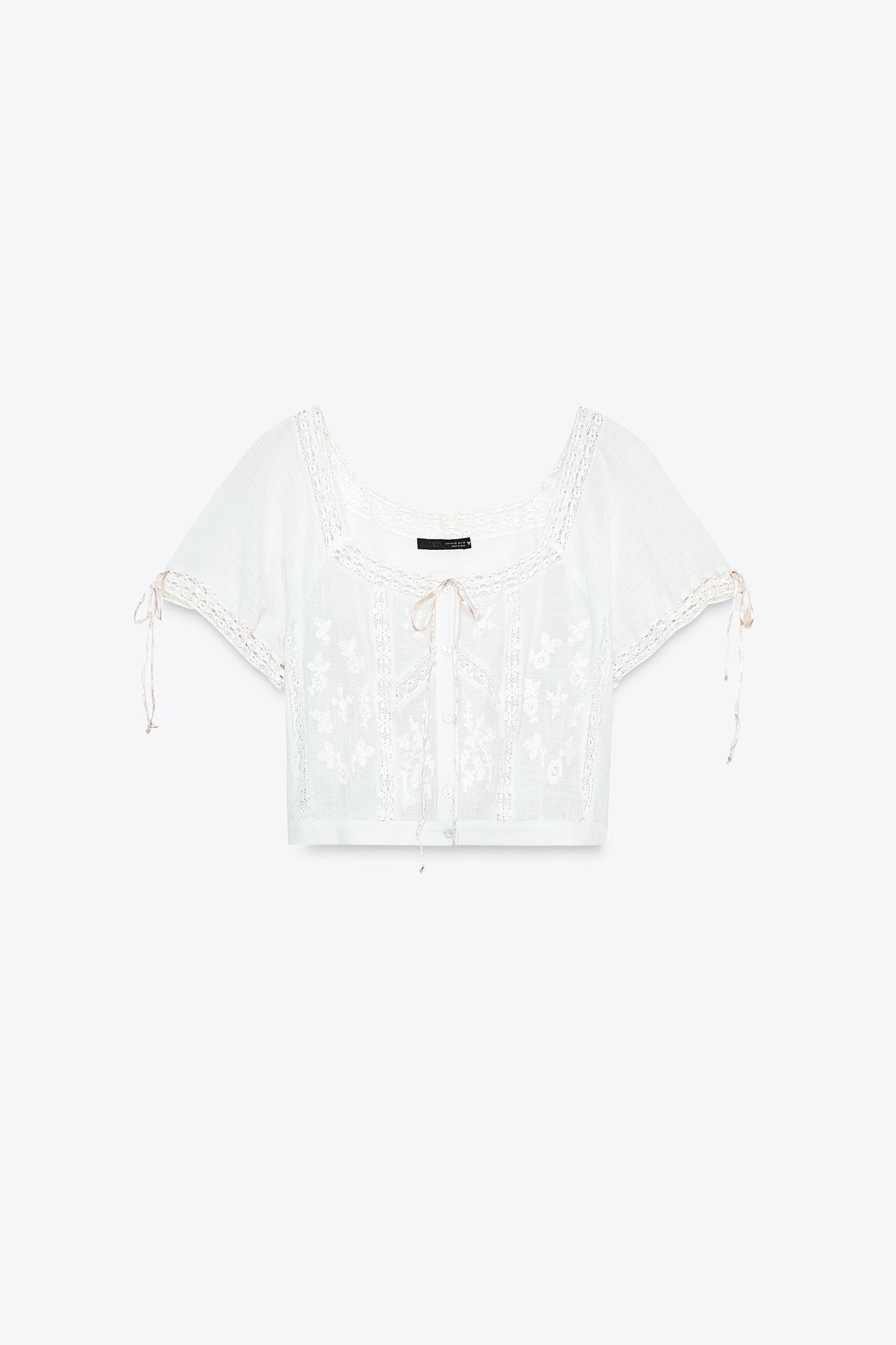 EMBROIDERED GAUZE CROP TOP Product Image