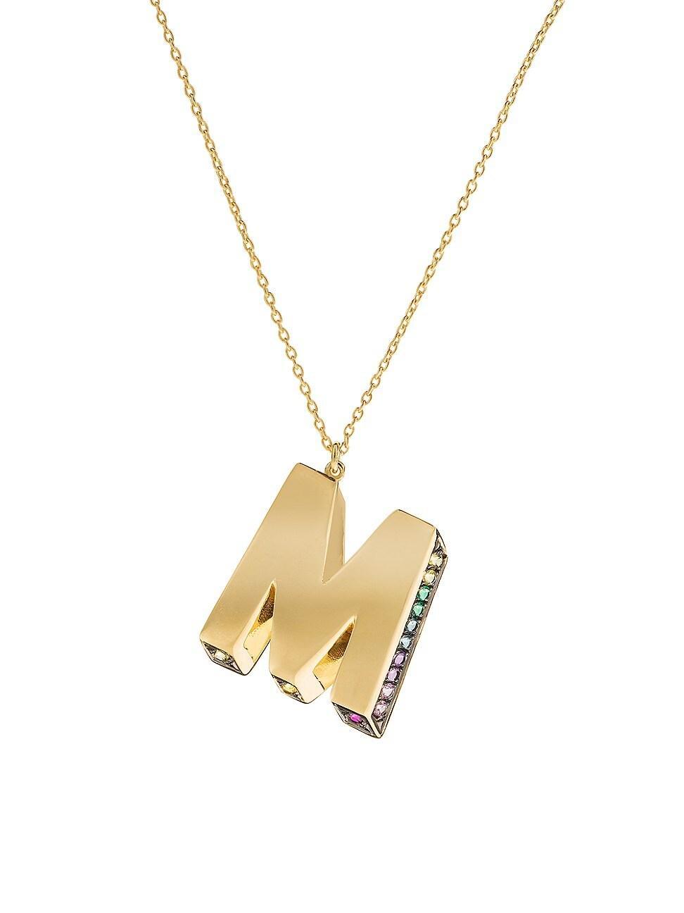 Womens Initials 14K Yellow Gold & Sapphire 3D Pendant Necklace Product Image