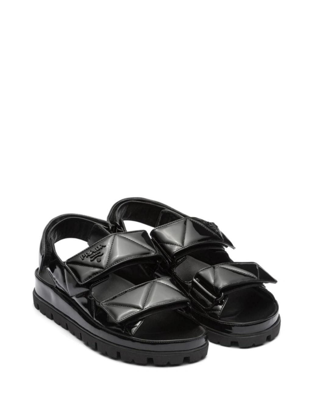 Quilted Patent Slingback Sport Sandals In Black Product Image