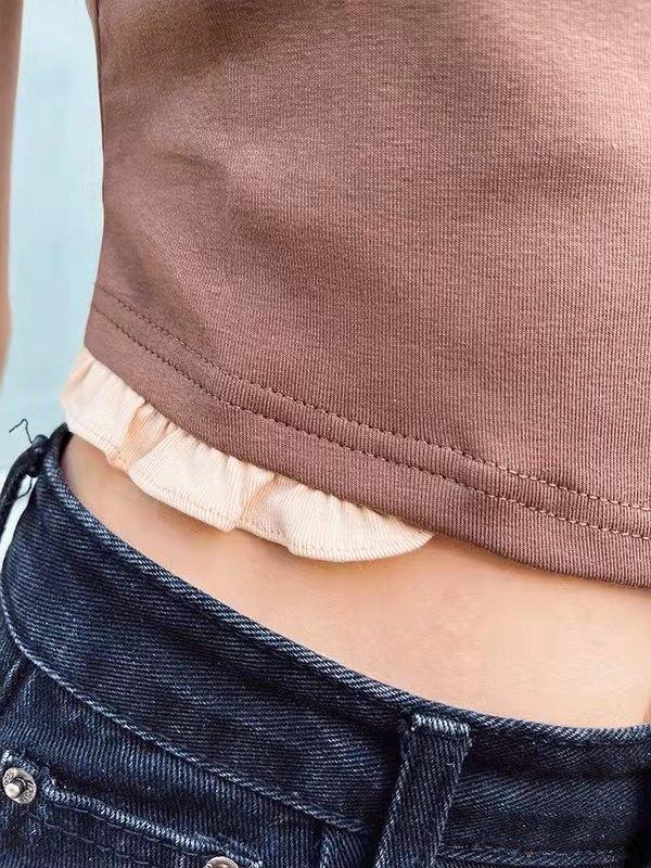 Y2K Patchwork Ruched Crop Top Product Image