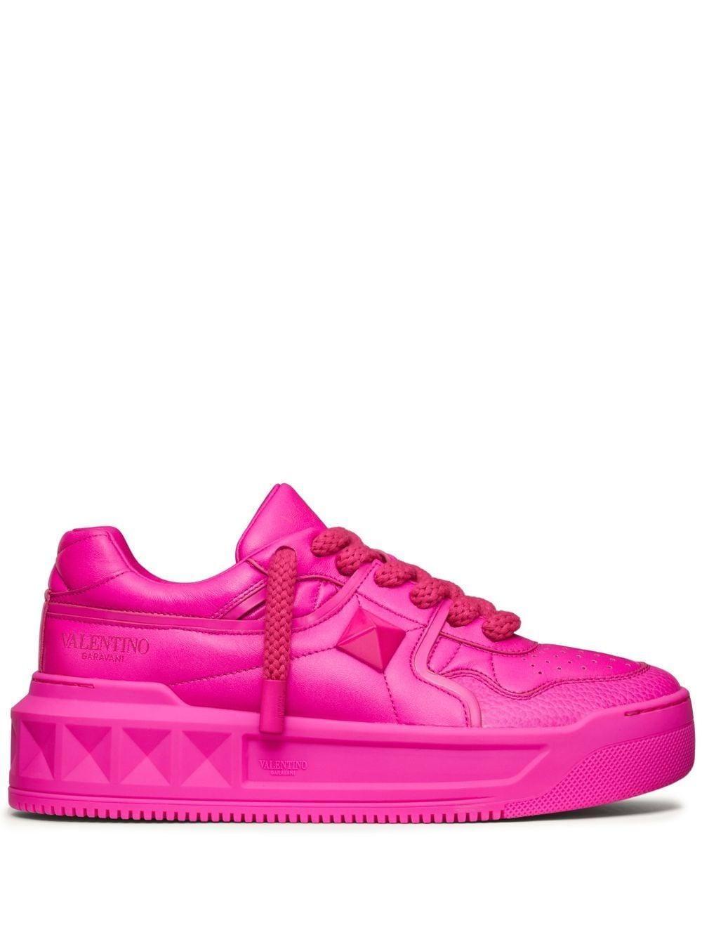 Pink One Stud Low-top Leather Sneakers Product Image