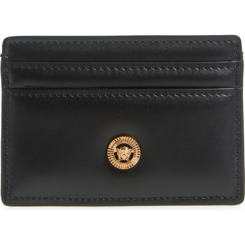 VERSACE Medusa Leather Card Case In Black- Gold Product Image