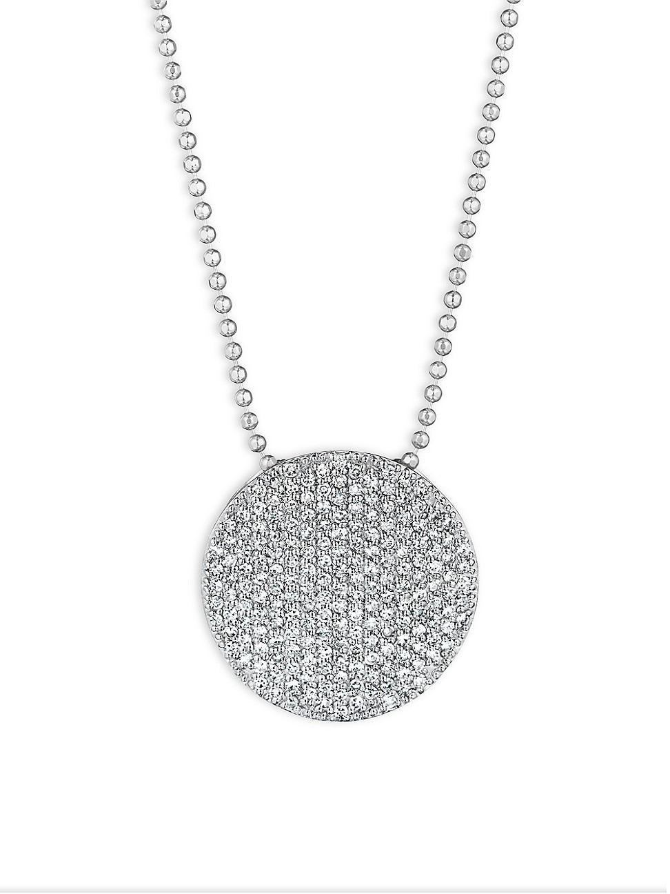 Phillips House 14K White Gold Affair Diamond Pave Large Disc Bead Chain Pendant Necklace, 16-18 Product Image