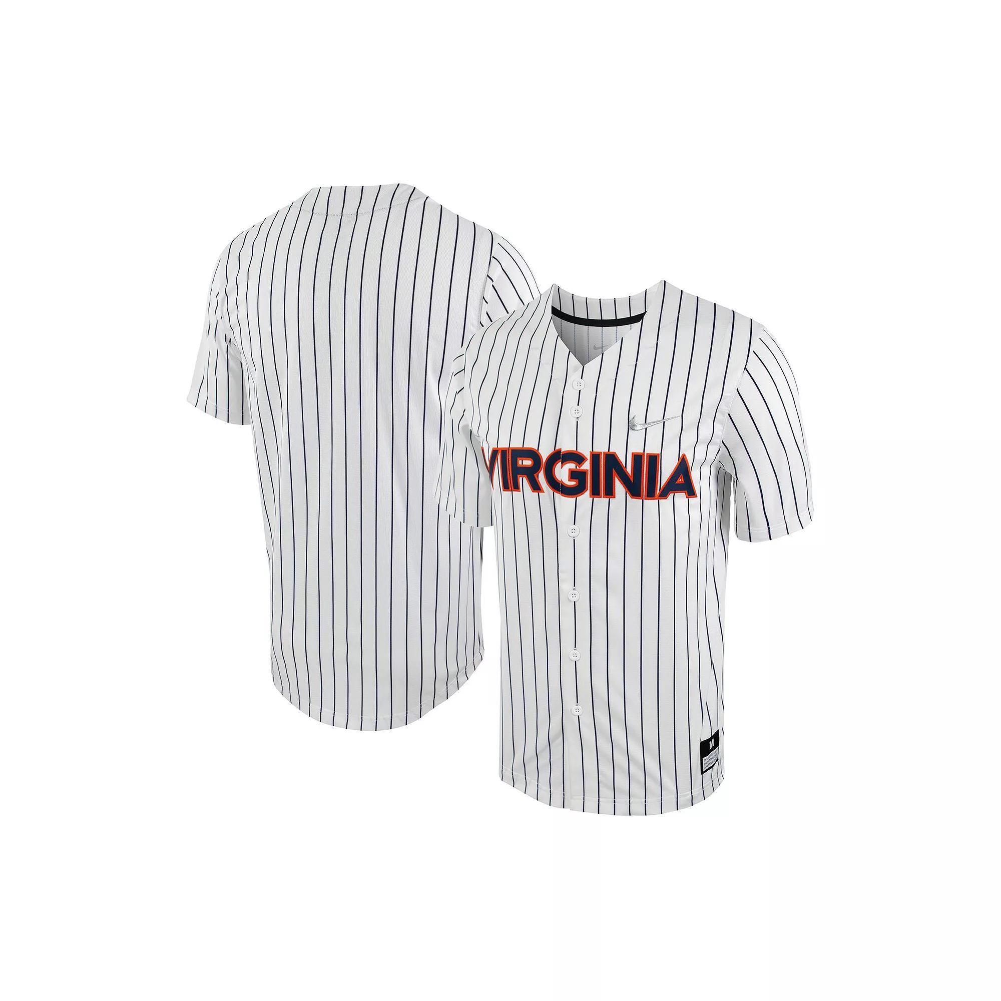 Men's Nike White/Navy Virginia Cavaliers Pinstripe Replica Full-Button Baseball Jersey, Size: 2XL Product Image