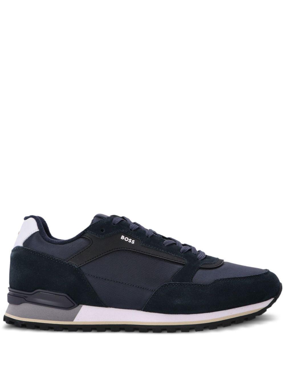 HUGO BOSS Suede-trimmed Mesh Sneakers In Blue Product Image