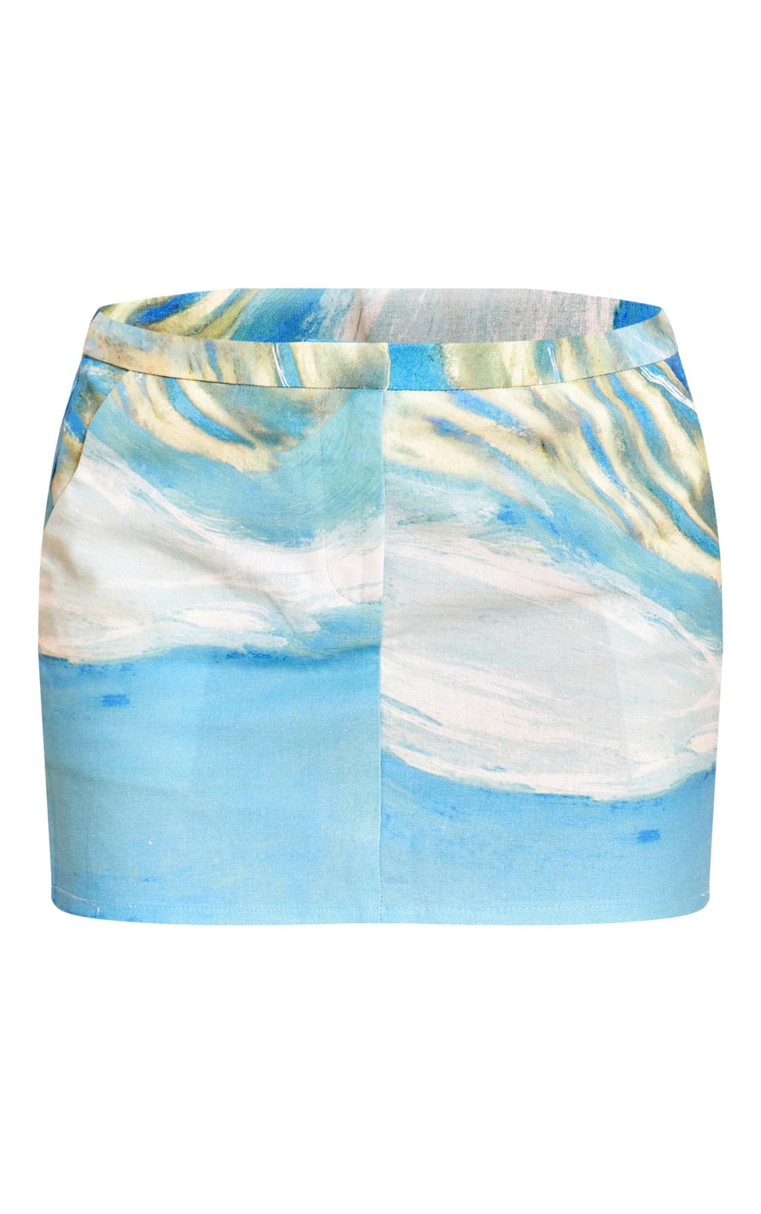 Blue Printed Mini Skirt Product Image