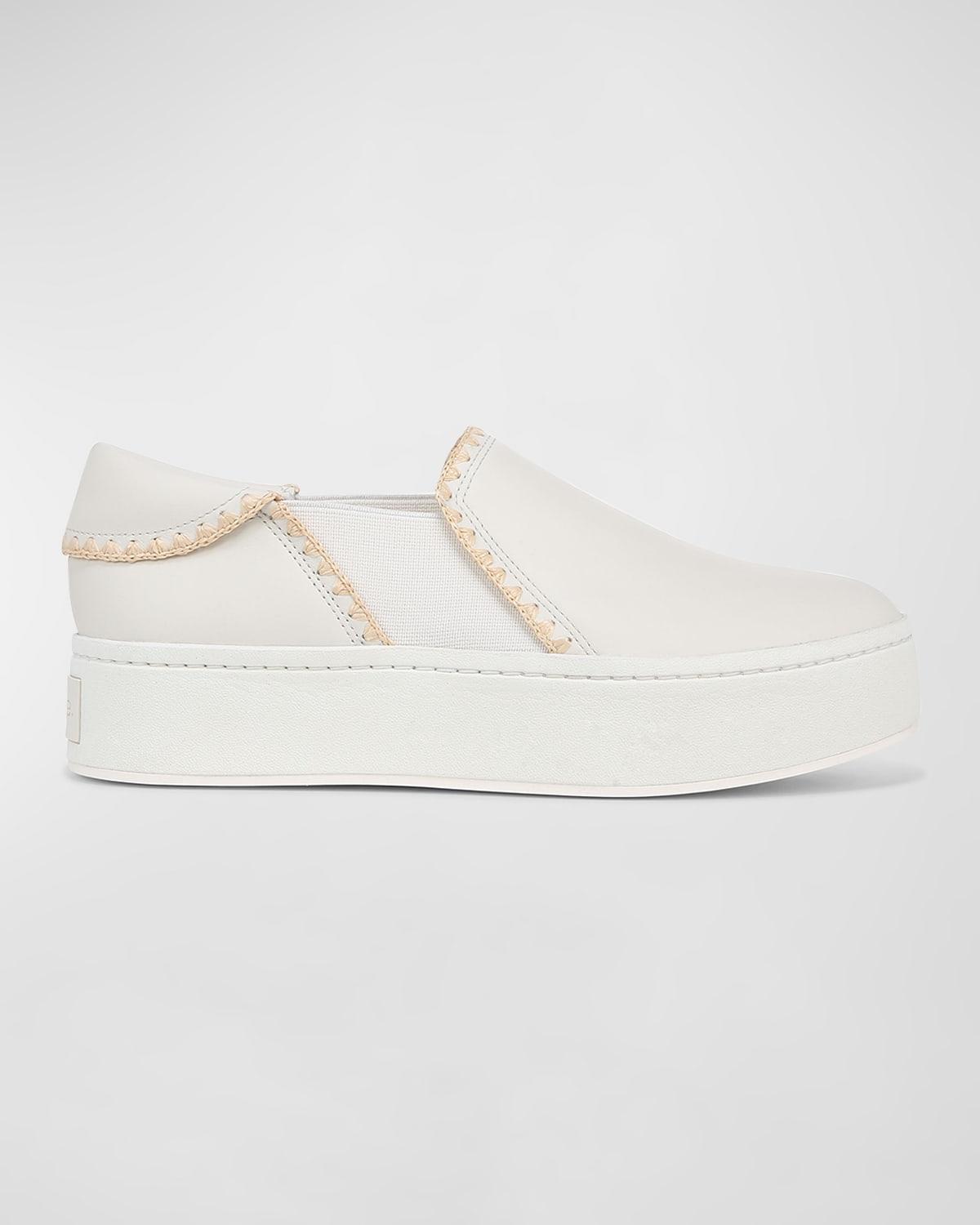 Warren Raffia Topstitch Platform Sneakers In White Product Image