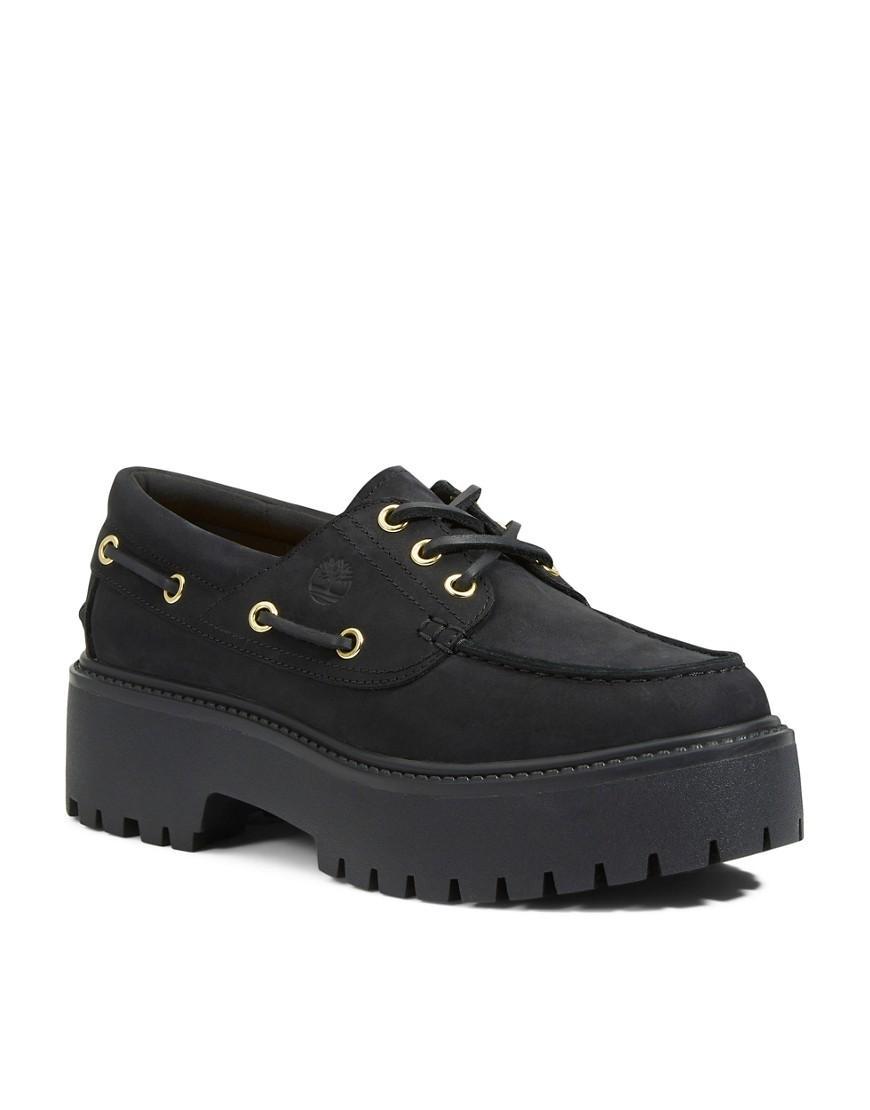 Timberland Womens Stone Street 3-Eye Premium Leather Platform Boat Shoes from Finish Line Product Image