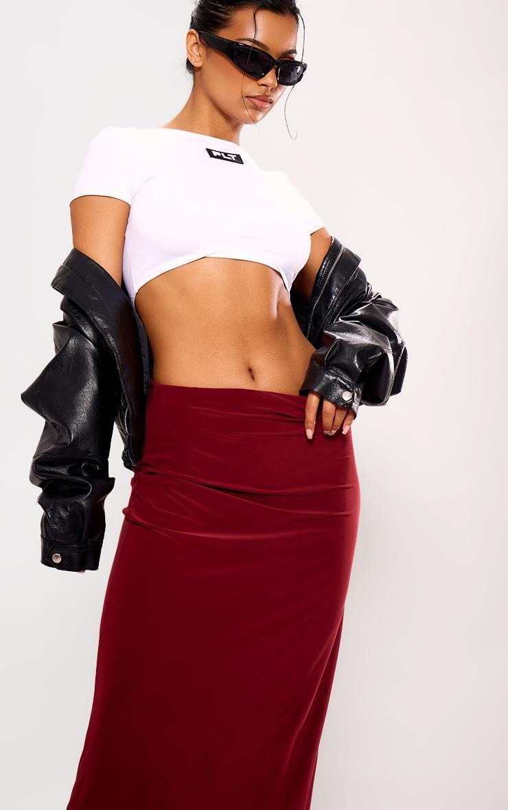 Burgundy Soft Touch Low Rise Drapy Maxi Skirt Product Image