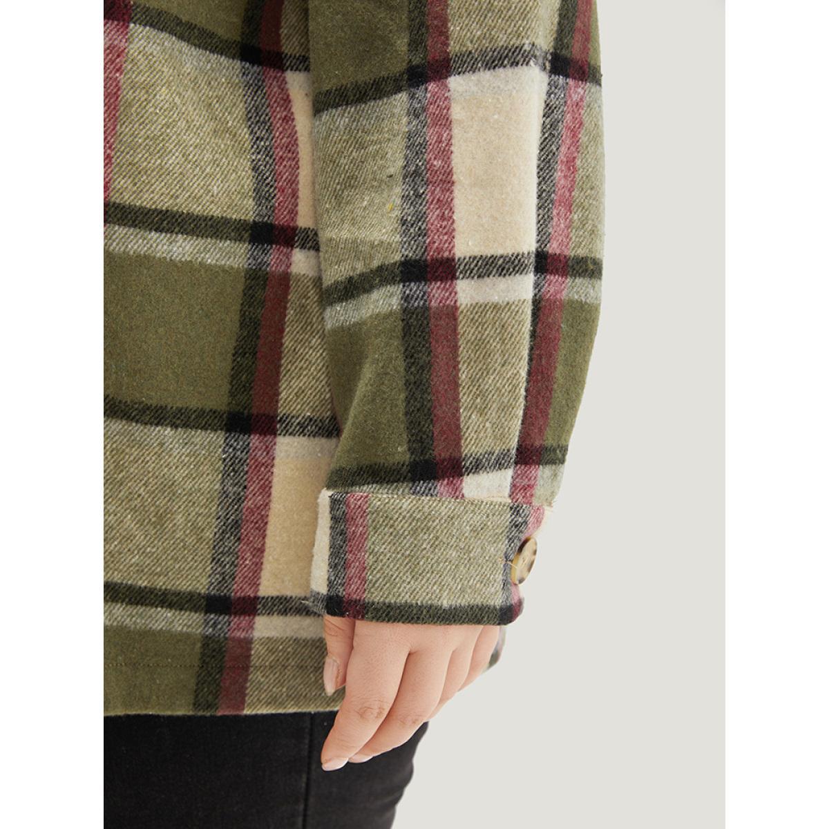 Plus Size Plaid Hooded Drawstring Pocket Coat Women Multicolor Contrast Pocket Dailywear Jackets BloomChic 18-20/2X Product Image