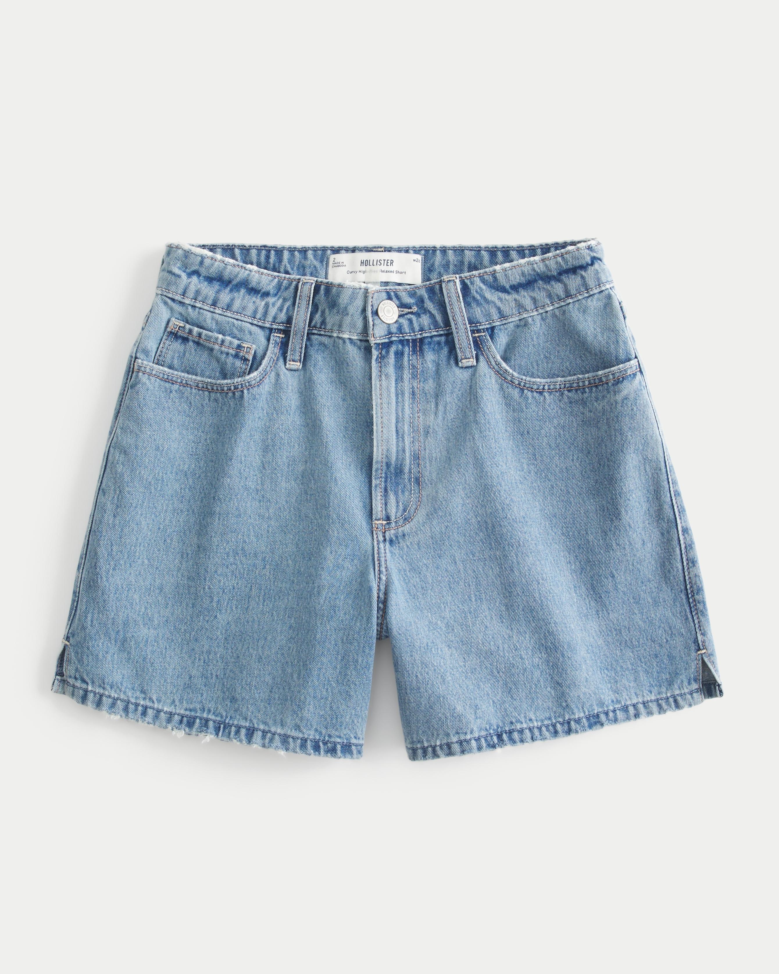 Curvy High-Rise Medium Wash Relaxed Denim Shorts 5" Product Image