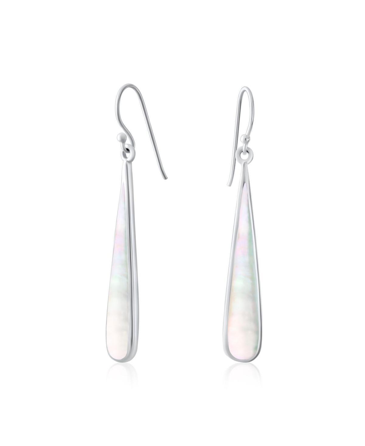 Bling Jewelry Simplistic Large Iridescent Rainbow Pink Mother of Pearl Shell Flat Teardrop Shaped Dangle Earrings For Women Sterling Silver Fish Hook Product Image