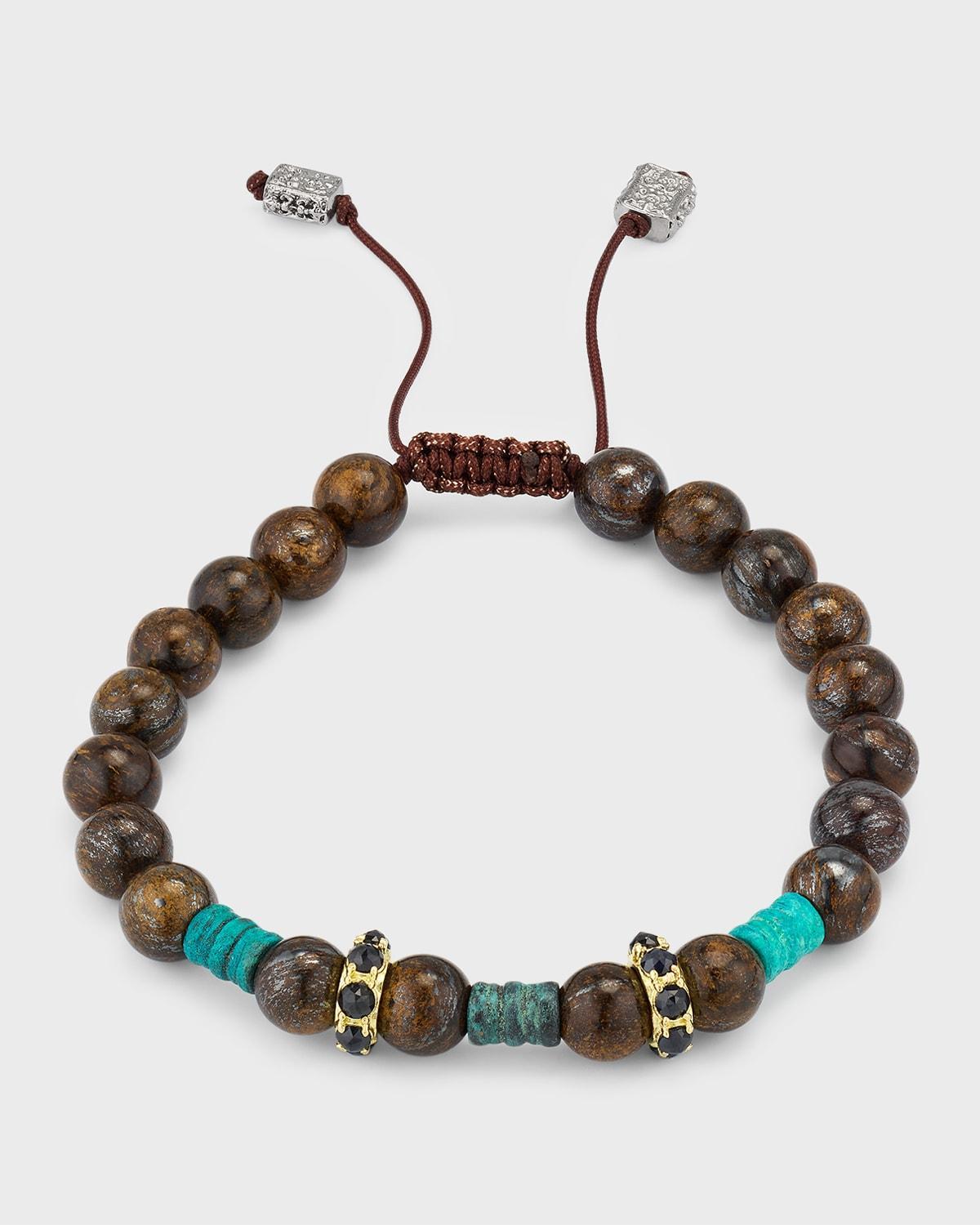 Mens Bronzite Beaded Bracelet with Black Sapphires Product Image