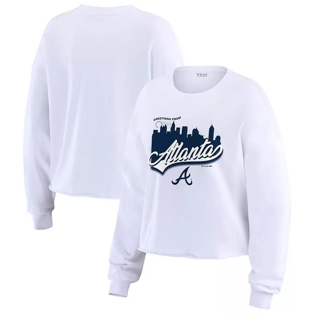 Women's WEAR by Erin Andrews White Atlanta Braves Domestic Postcard Long Sleeve T-Shirt, Size: Large Product Image