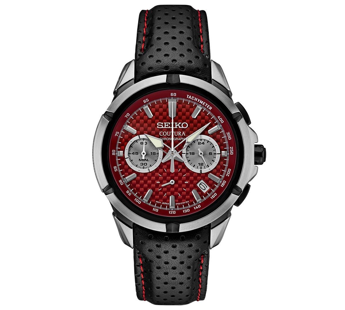 Seiko Mens Chronograph Coutura Black Perforated Leather Strap Watch 42mm Product Image