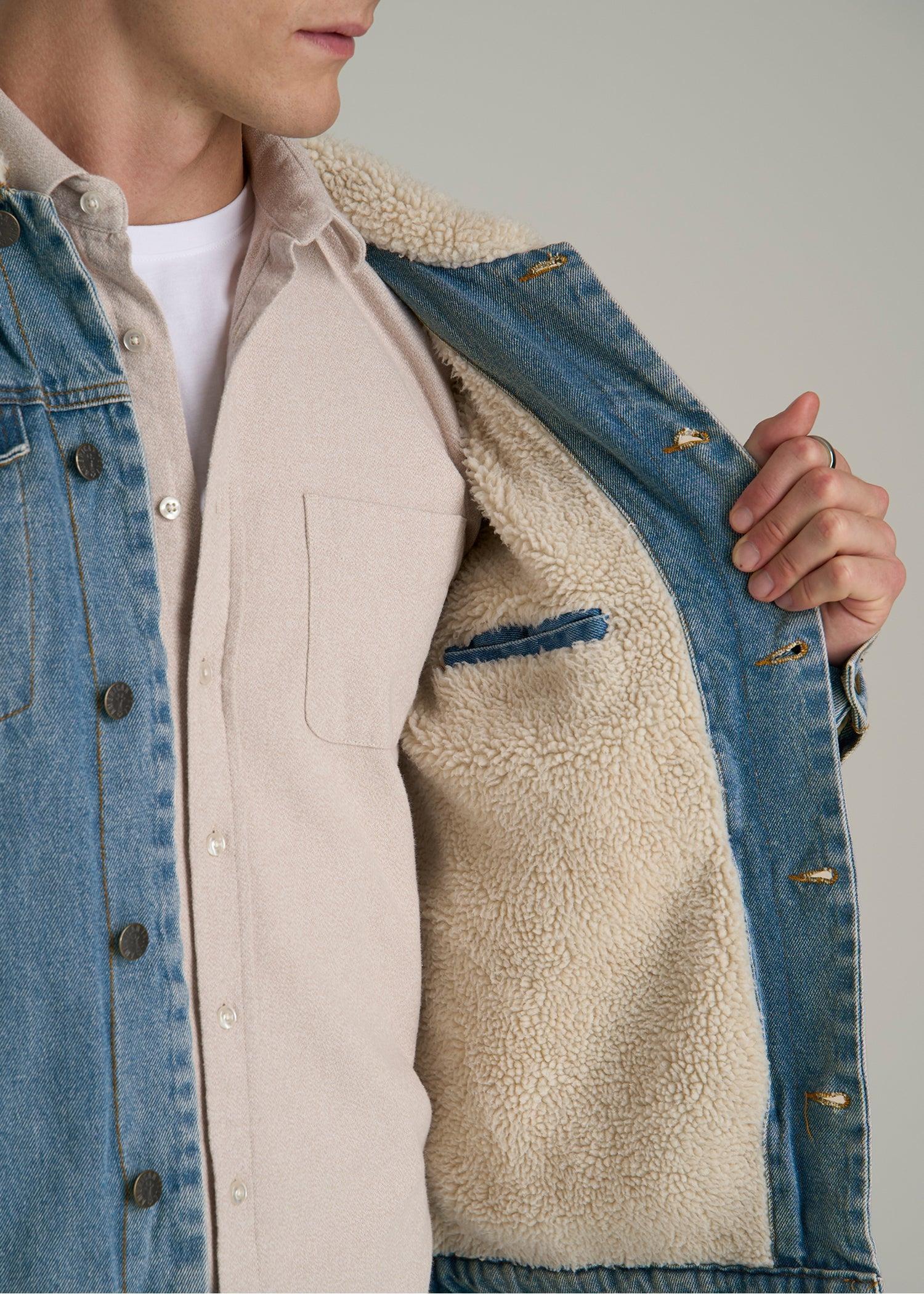 Denim Sherpa Jacket for Tall Men in Stonewash Blue Male Product Image