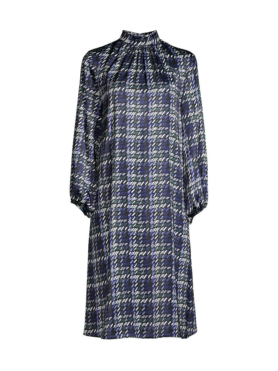 Womens Plaid Crepe De Chine A-Line Midi-Dress Product Image