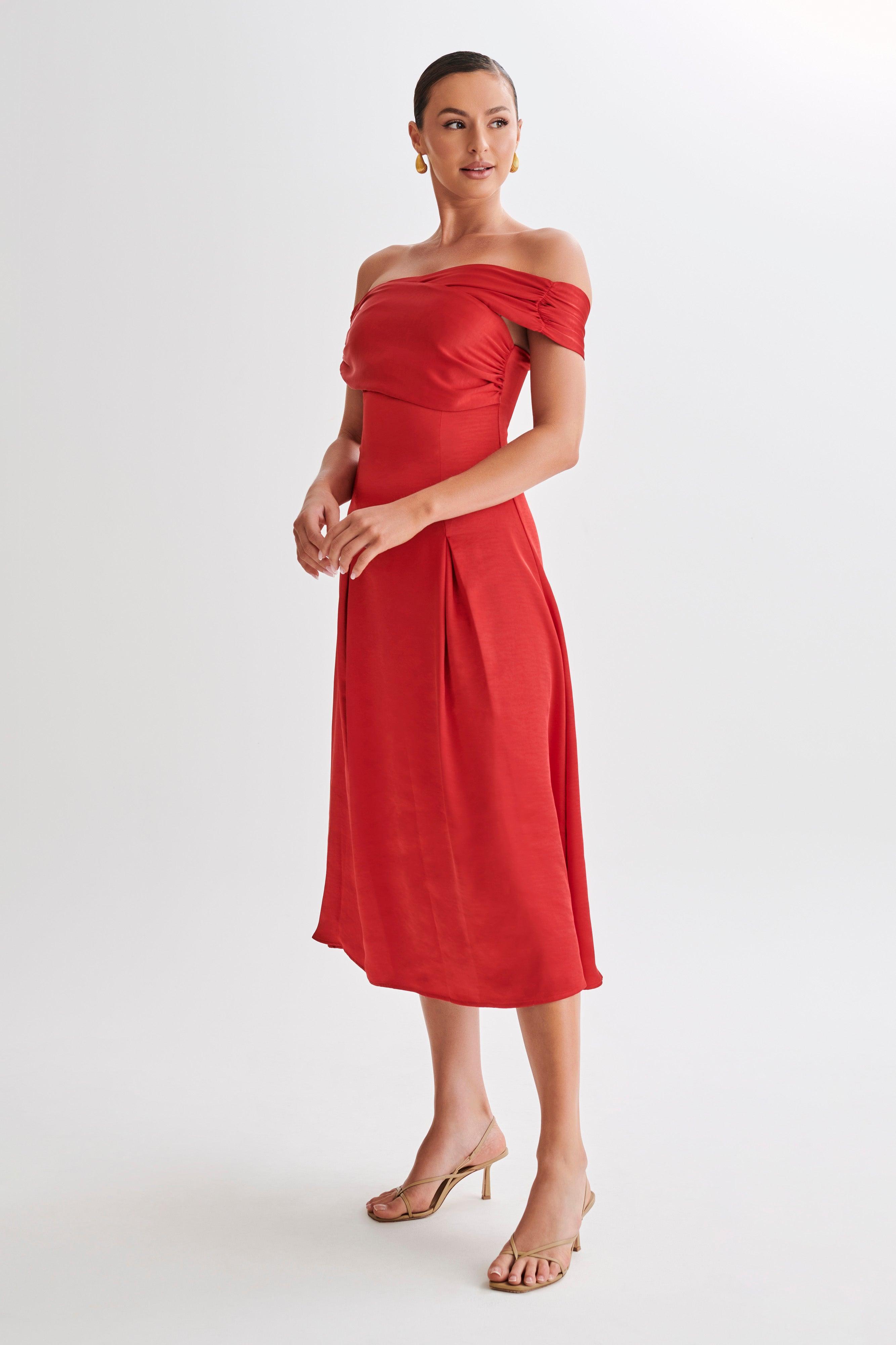 Sofie Off Shoulder Midi Dress - Red Product Image