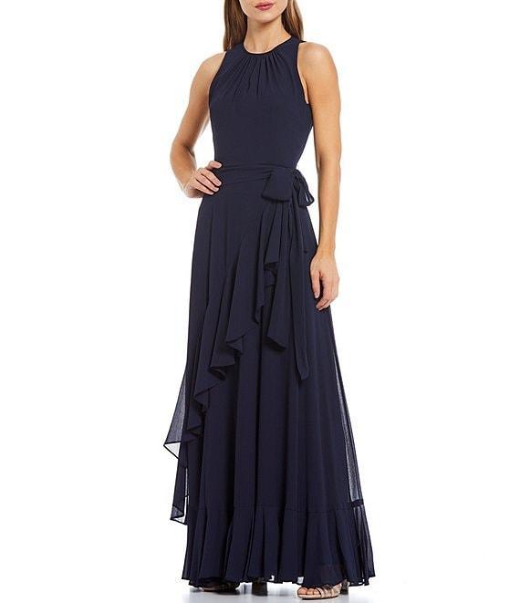 Alex Marie Colette Sleeveless Tie Waist Tiered Ruffle Hem Maxi Gown Product Image