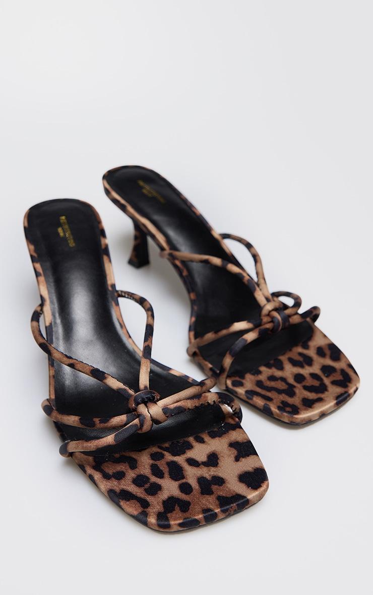 Leopard Satin Wide Fit Square Toe Knotted Heeled Mules Product Image