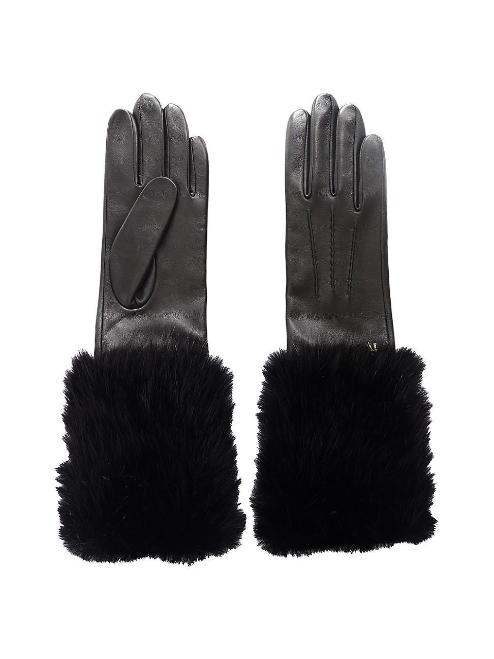 Womens Faux Fur Cuff Leather Gloves Product Image