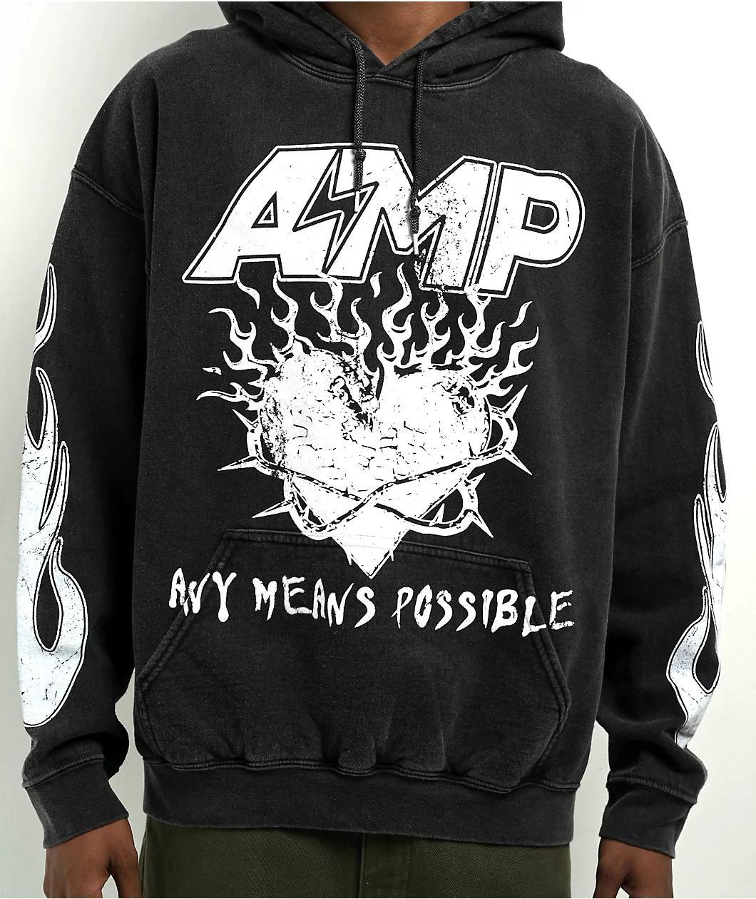 AMP Burning Heart Grey Pigment Dye Hoodie Product Image