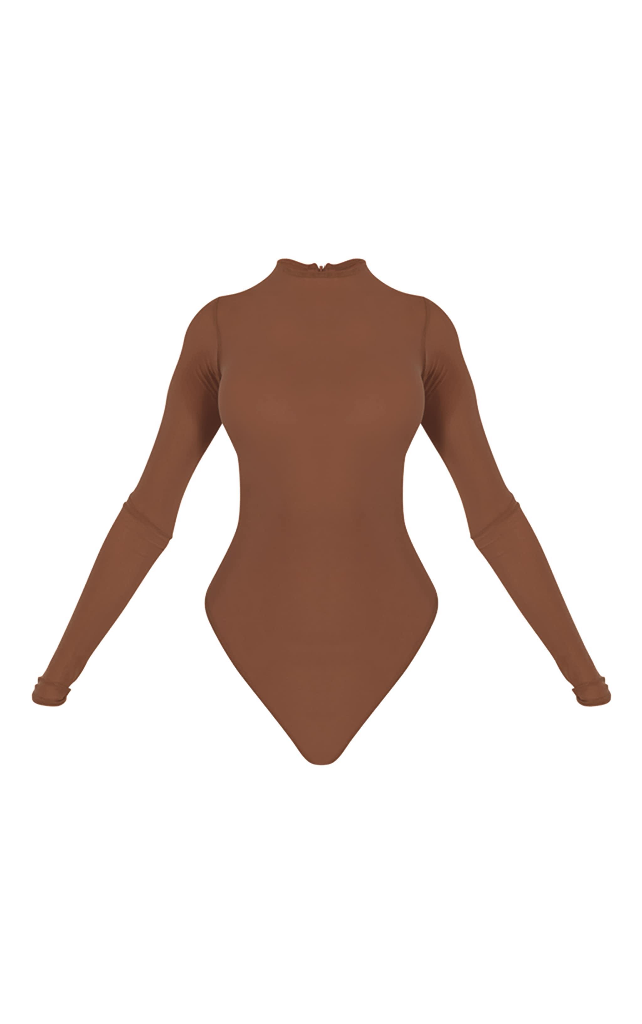 PLT Label Taupe Mesh Long Sleeve Bodysuit Product Image