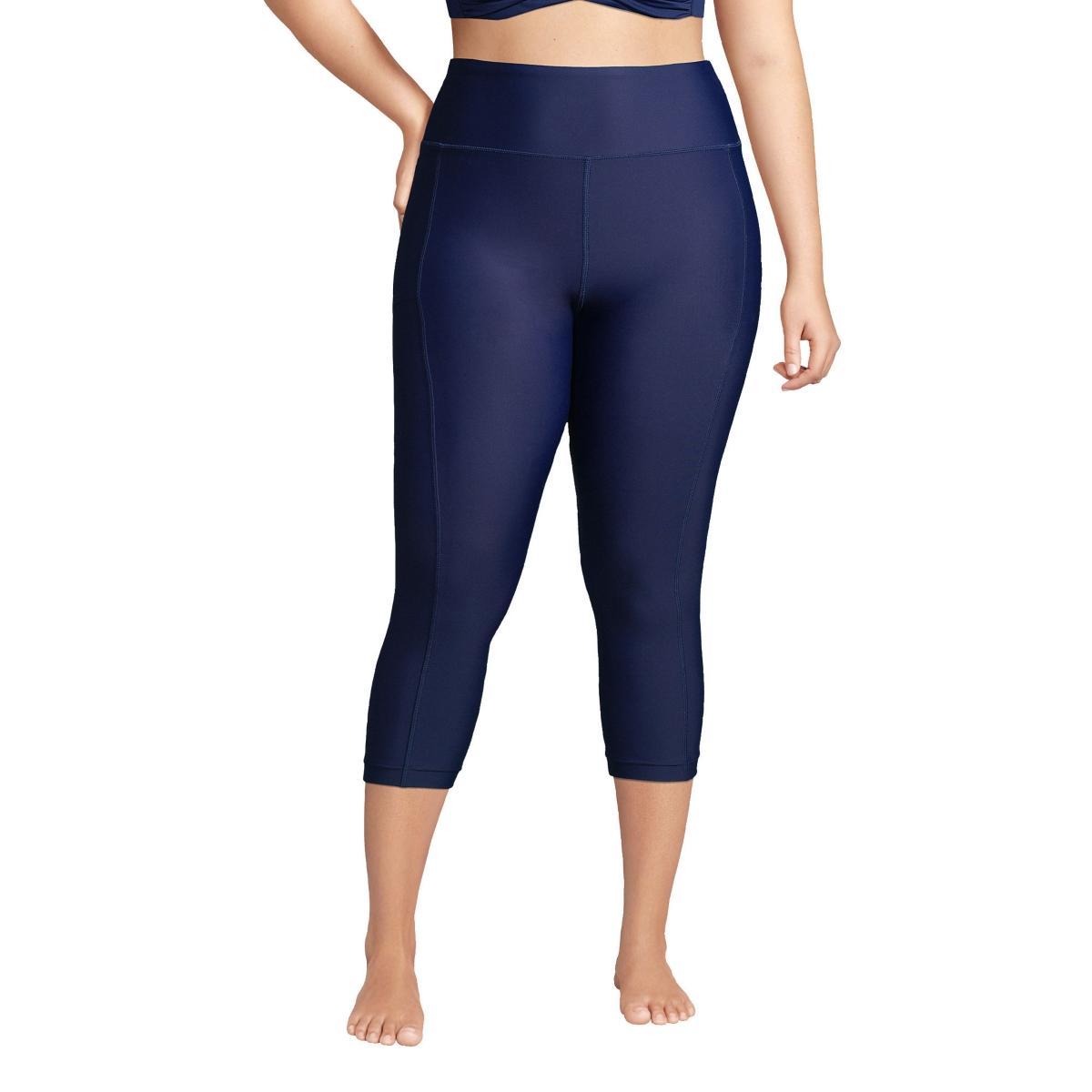 Plus Size Lands Chlorine Resistant High-Waist Crop Swim Leggings, Womens Deep Blue Product Image