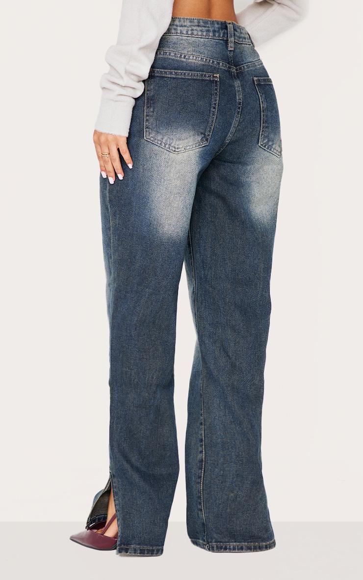 Petite Grey Used Bleach Split Hem Jeans Product Image