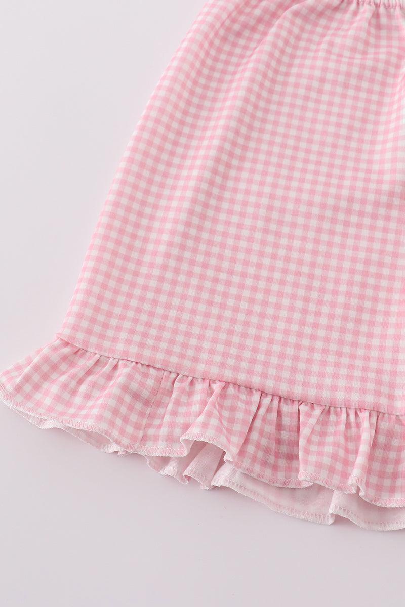 Pink baseball print gingham ruffle shorts set Product Image